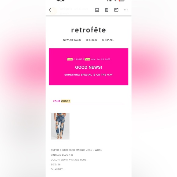 Retrofete Super Distressed Maggie Jean SIZE 28 - Picture 4 of 6